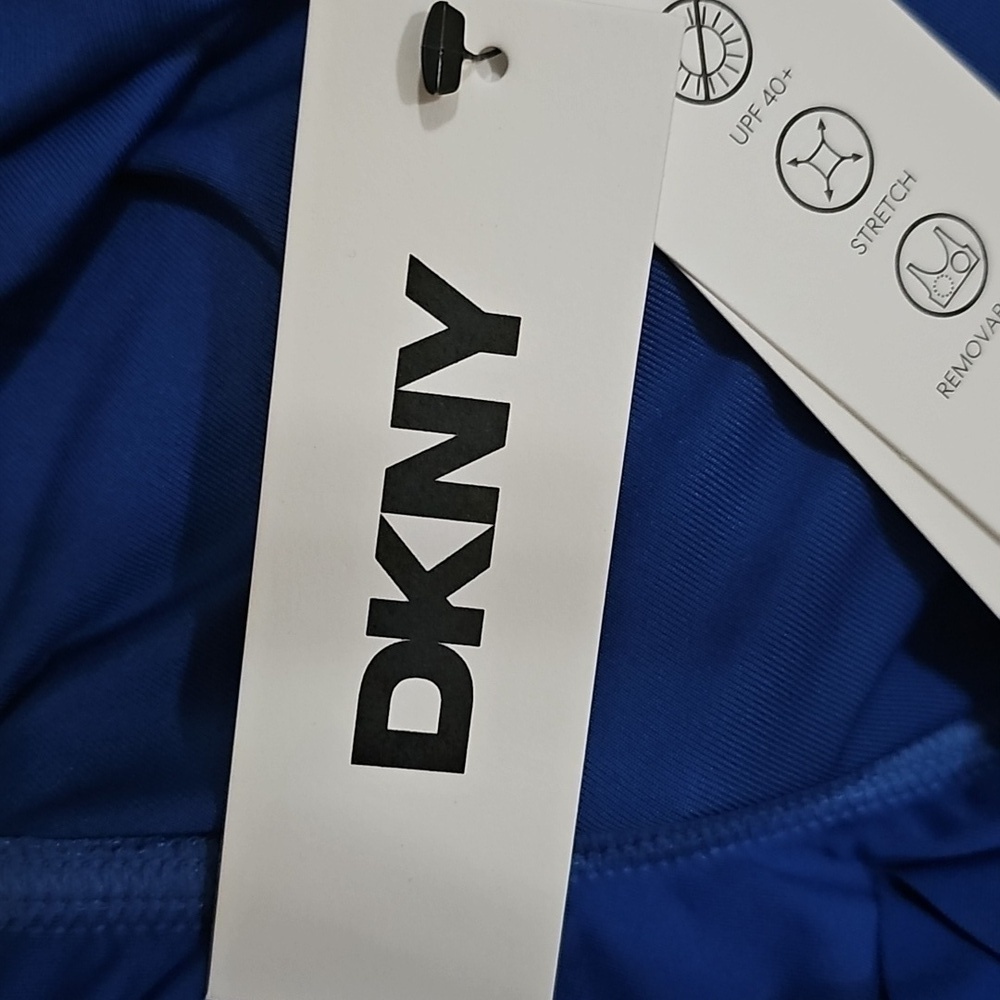 DKNY Ruffle Blue Plunge Underwire Tummy Control One-Piece Swimsuit Sz Large Nwt - Picture 8 of 10